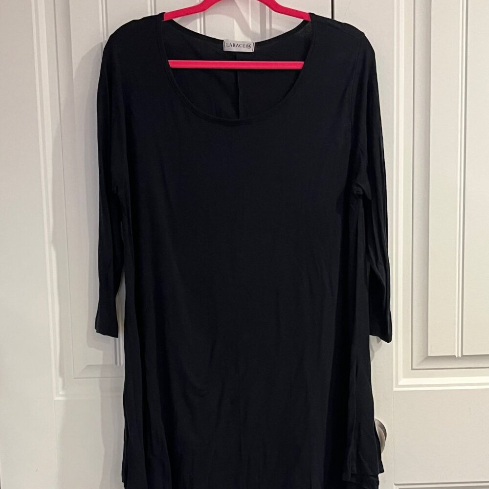 Larace Women's Black Tunic Top - XL - 3/4 Sleeve, Soft Rayon Blend